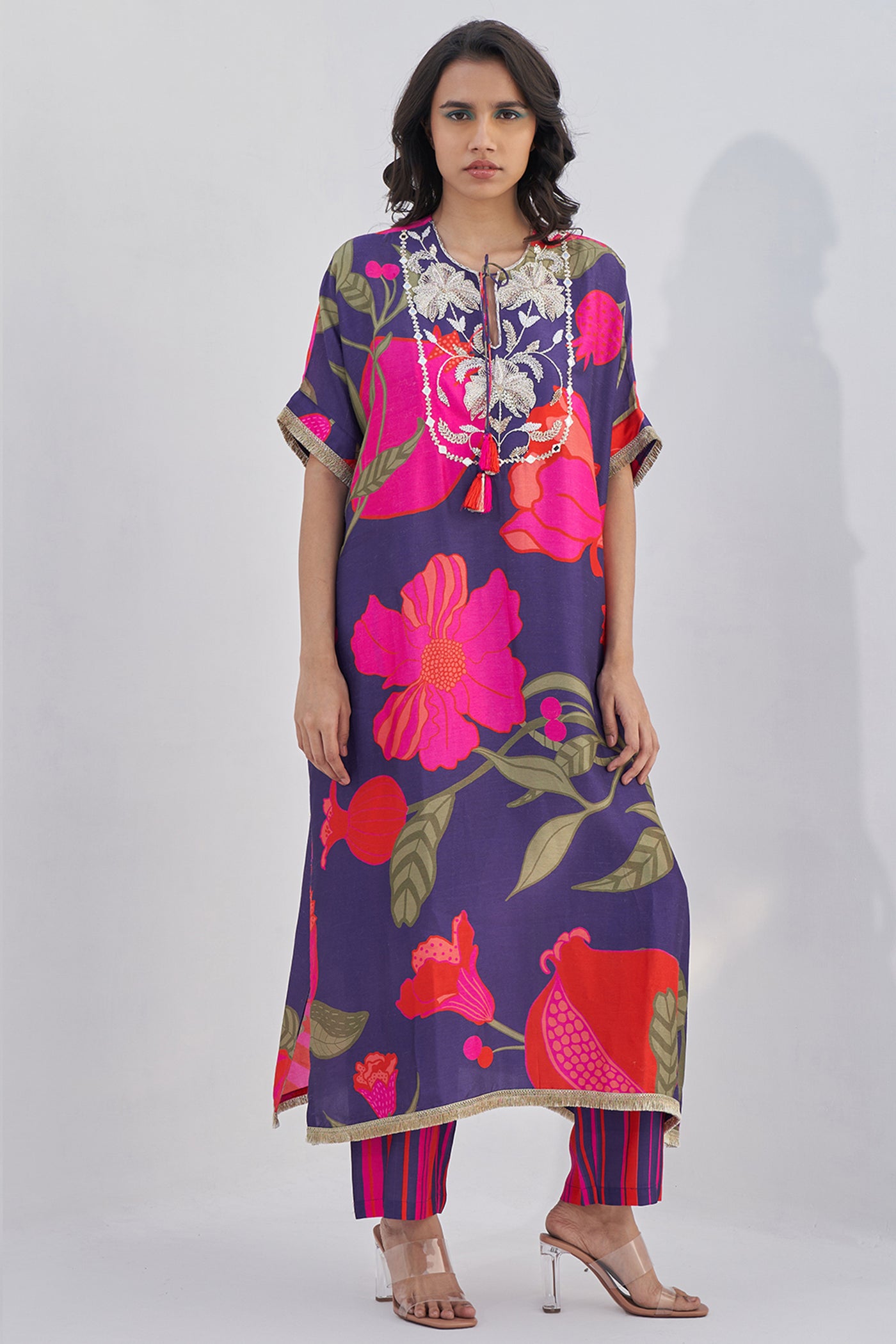 Archana Shah Purple Pomo Zardozi Yoke Over Size Set indian designer wear online shopping melange singapore