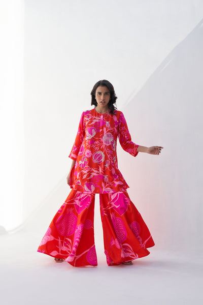 Archana Shah Red Pomo Highlight Sharara Set indian designer wear online shopping melange singapore