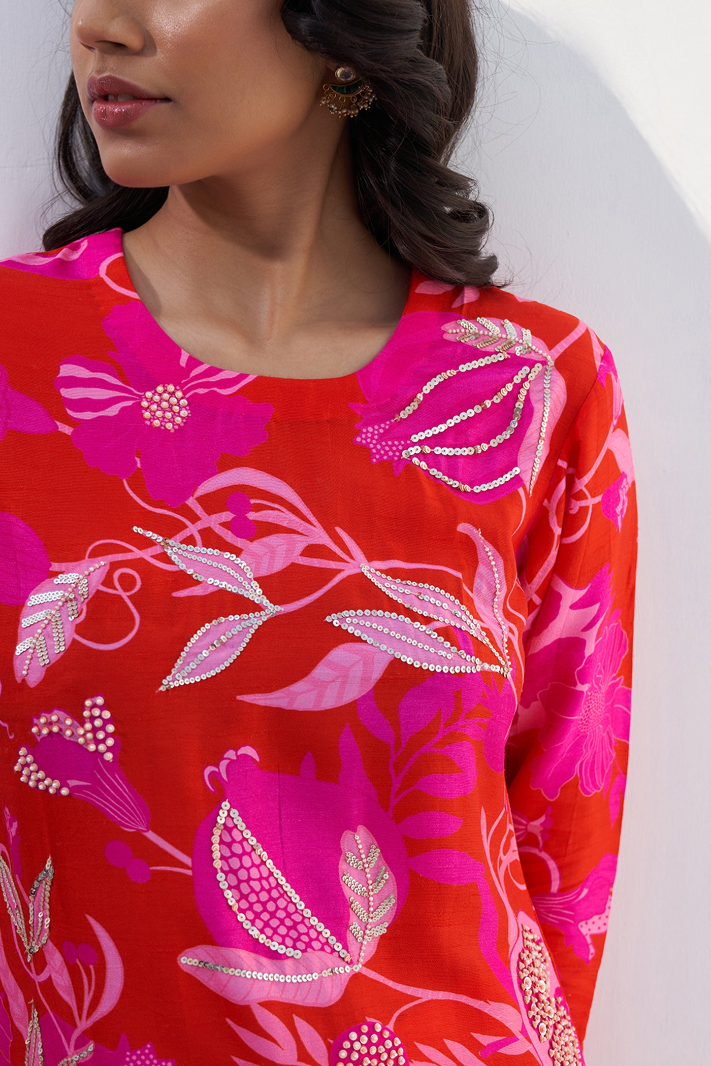 Archana Shah Red Pomo Oraganza Hemline Kurta Set indian designer wear online shopping melange singapore
