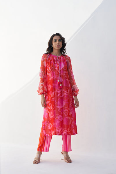 Archana Shah Red Pomo Organza Double Layered Zar Dress indian designer wear online shopping melange singapore