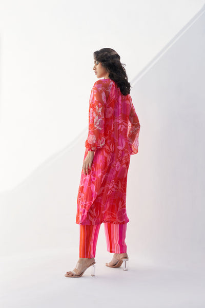 Archana Shah Red Pomo Organza Double Layered Zar Dress indian designer wear online shopping melange singapore