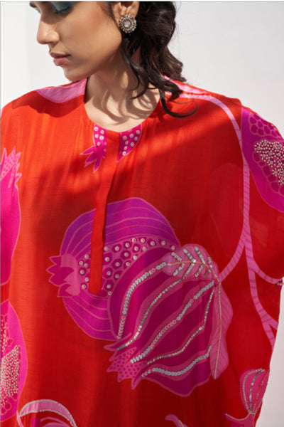 Archana Shah Red Pomo Oversize Kurta Set indian designer wear online shopping melange singapore