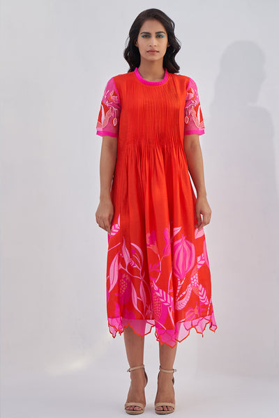 Archana Shah Red Pomo Pleated Tunic indian designer wear online shopping melange singapore