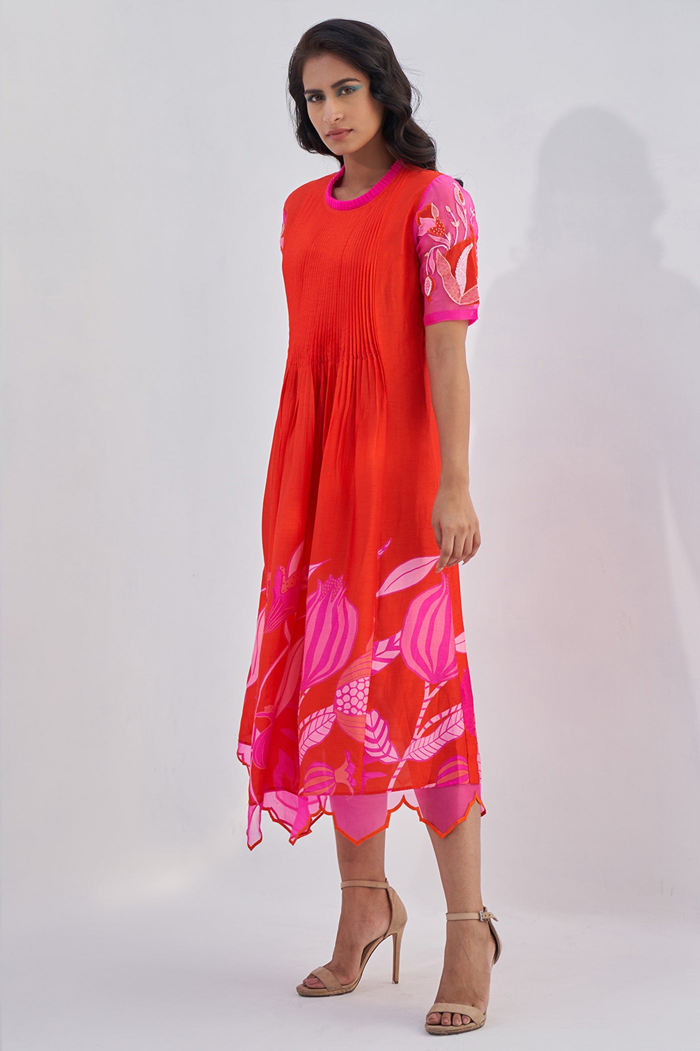 Archana Shah Red Pomo Pleated Tunic indian designer wear online shopping melange singapore