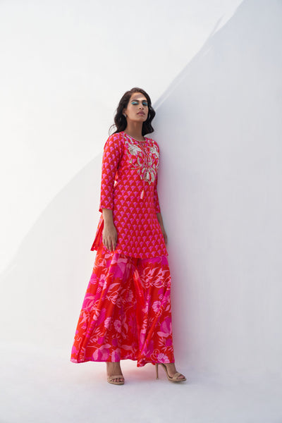 Archana Shah Red Pomo Small Buta Yoke Sharara Set indian designer wear online shopping melange singapore