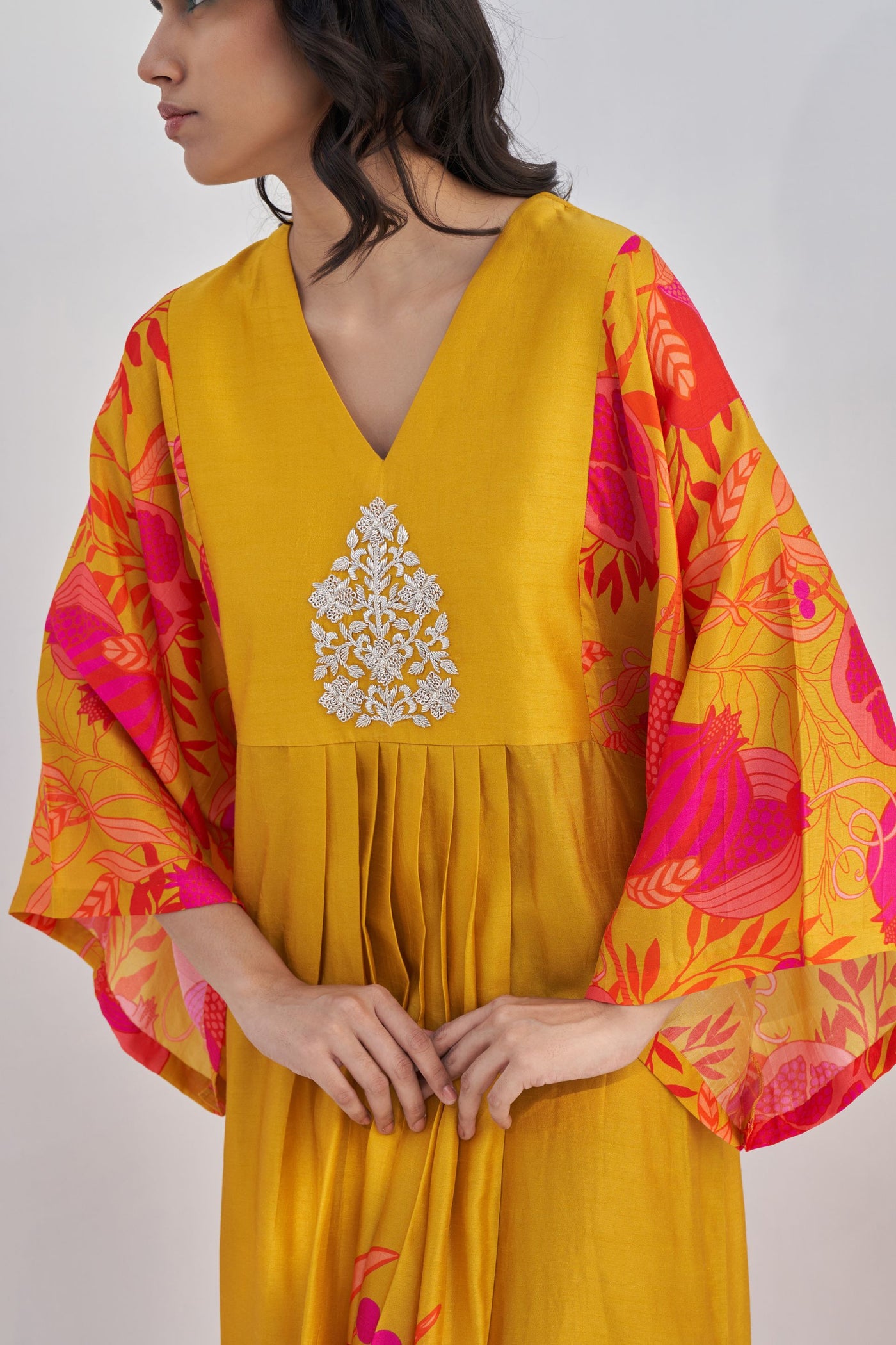 Archana Shah Yellow Pomo Kimono Maxi With BIg Buta indian designer wear online shopping melange singapore