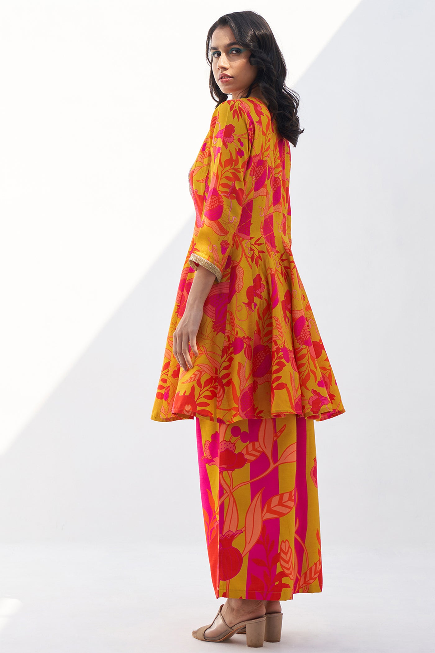 Archana Shah Yellow Pomo Kali wala Sharara set indian designer wear online shopping melange singapore