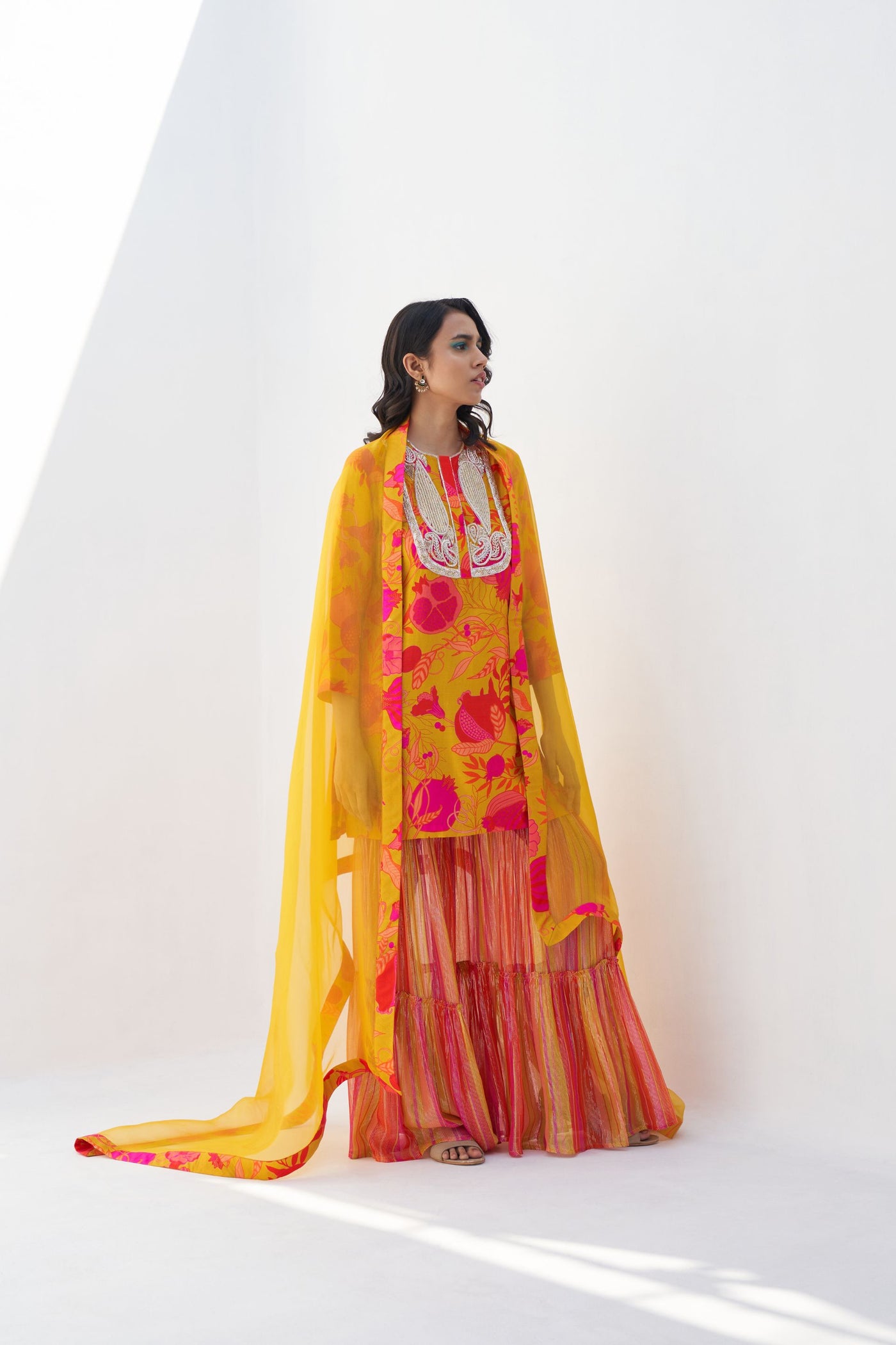 Archana Shah Yellow Pomo Mango Buta Sharara Set indian designer wear online shopping melange singapore