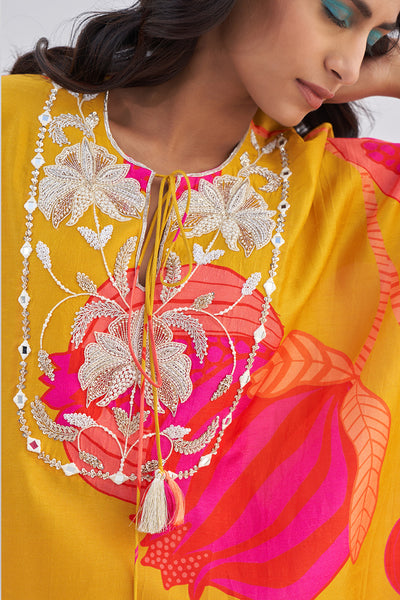 Archana Shah Yellow Pomo Zardozi Yoke Over Size Set indian designer wear online shopping melange singapore