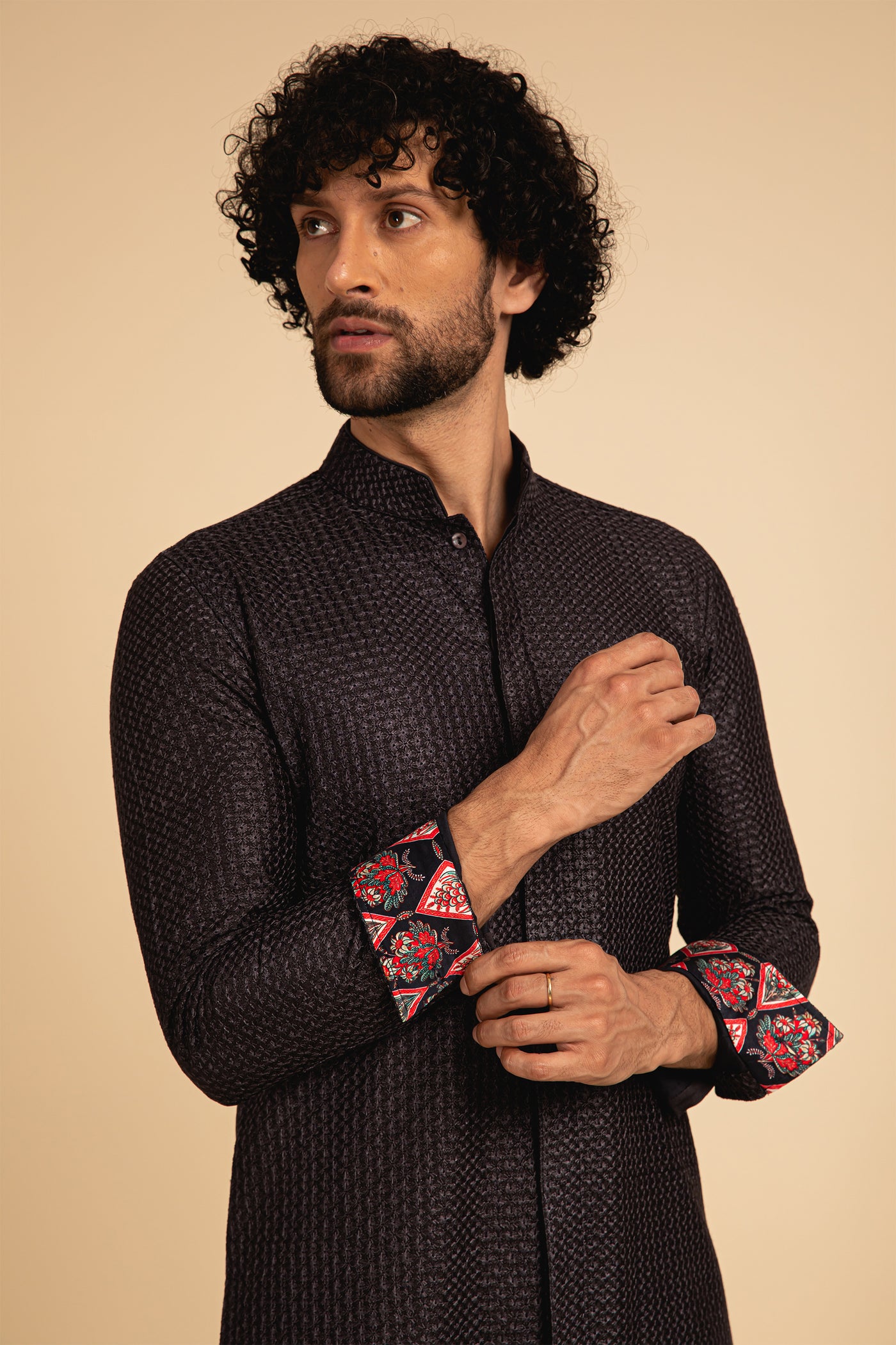 Arjan Dugal All Over Silk Embroidered Front Open Edge Cut Kurta Set Blue festive indian designer wear menswear online shopping melange singapore