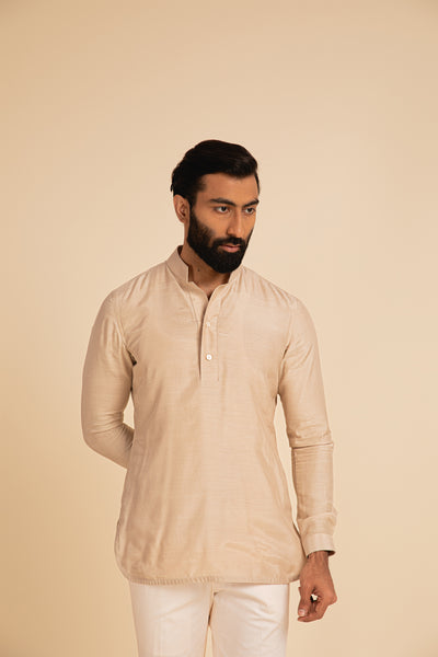 Arjan Dugal Cotton Silk Shirt Kurta With Lounge Pants champagne festive indian menswear online shopping melange singapore