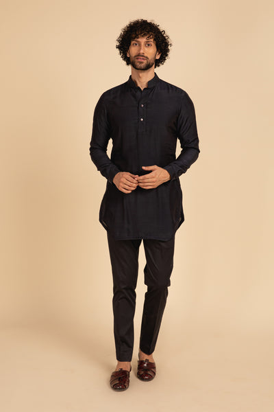 Arjan Dugal Blue Cotton Silk Kurta Shirt With Lounge Pant indian designer menswear online shopping melange singapore
