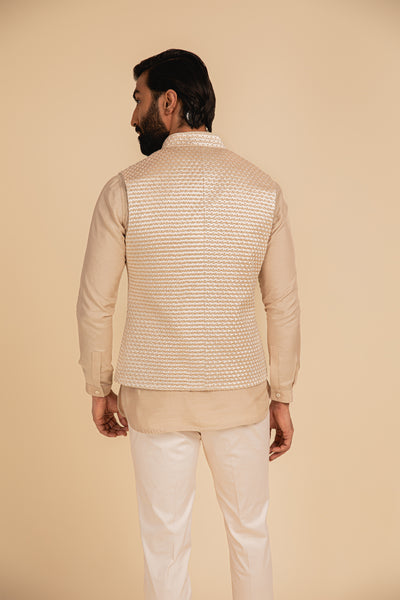 Arjan Dugal menswear Silk Hand Embroidered Waistcoat Cream festive indian designer wear online shopping melange singapore