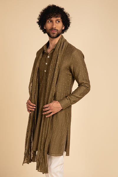 Arjan Dugal Olive Jamdani Hand Woven Kurta Set olive green festive indian designer menswear online shopping melange singapore