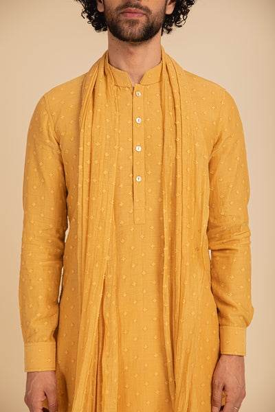 Arjan Dugal Jamdani Hand Woven Kurta Set yellow festive indian designer menswear online shopping melange singapore