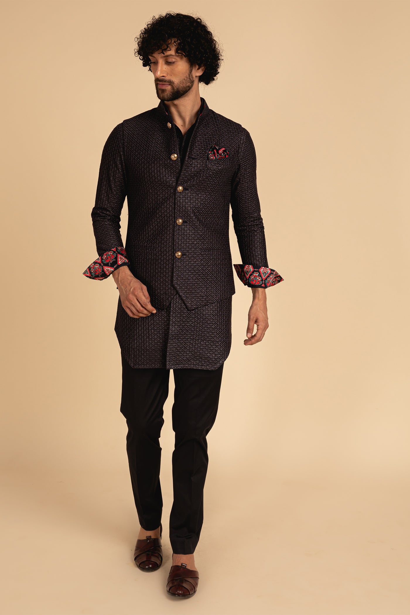 Arjan Dugal All Over Silk Motif Embroidered Waistcoat Blue festive indian designer menswear online shopping melange singapore