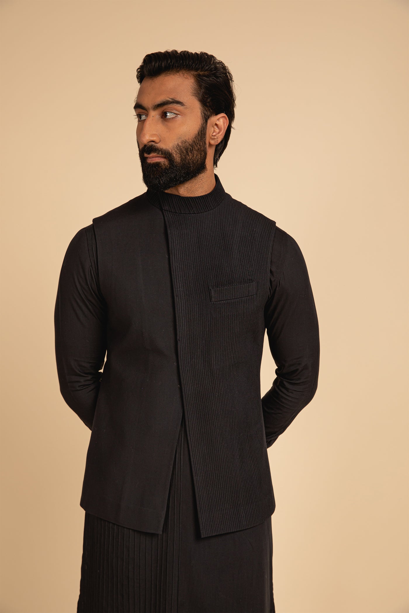 Arjan Dugal One Sided Straight Pintucked Nehru Jacket Blue festive indian designer menswear online shopping melange singapore