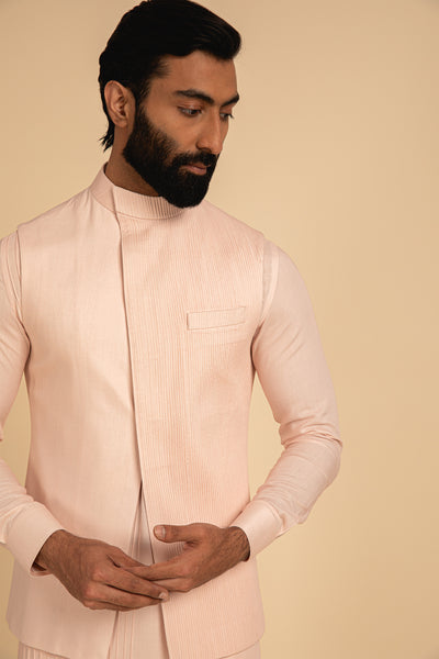 Arjan Dugal One Sided Straight Pintucked Nehru Jacket Pink festive indian designer menswear online shopping melange singapore