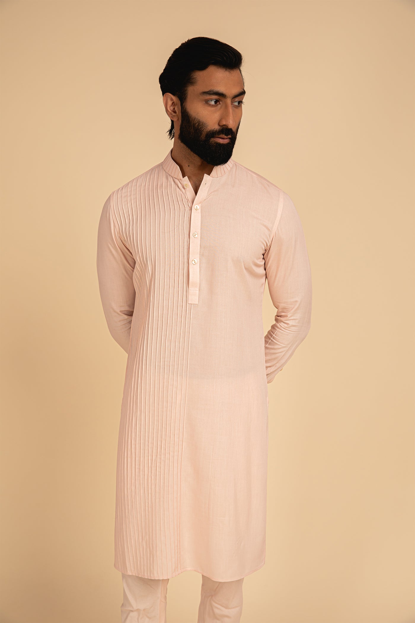 Arjan Dugal One Sided Straight Pintucked Kurta pink festive indian designer menswear online shopping melange singapore