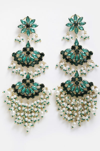 Bijoux by priya chandna Amina Jhumkis In Green and white fashion imitation jewellery  indian designer wear online shopping melange singapore