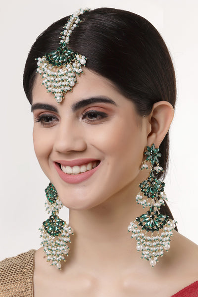 Bijoux by priya chandna Amina Jhumkis In Green and white fashion imitation jewellery  indian designer wear online shopping melange singapore