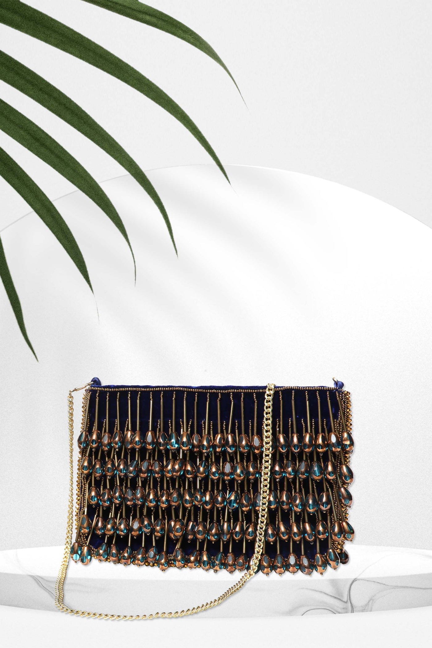 bijoux by priya chandna "Bead" Drop Clutch in Copper Blue fashion accessories online shopping melange singapore indian designer wear