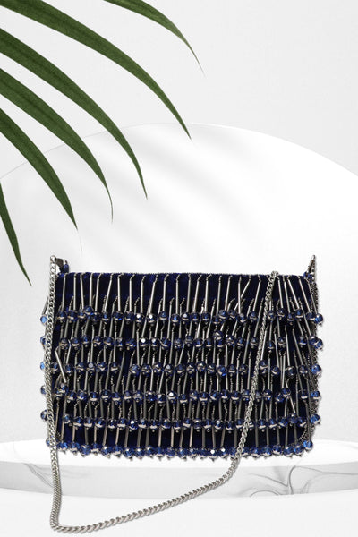 bijoux by priya chandna "Bead" Drop Clutch in Smoke Blue fashion accessories online shopping melange singapore indian designer wear