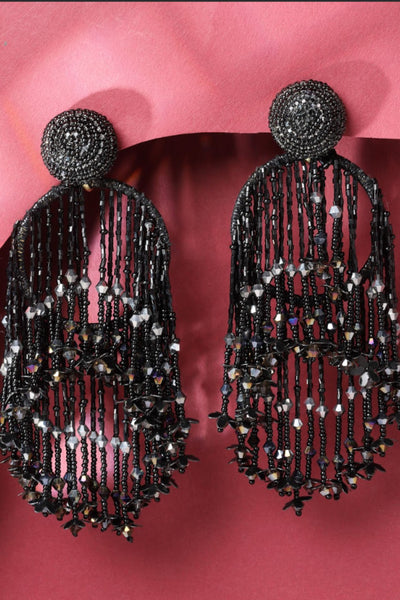 Bijoux by Priya Chandna Beaded Hoops With Tassels Black jewellery indian designer wear online shopping melange singapore