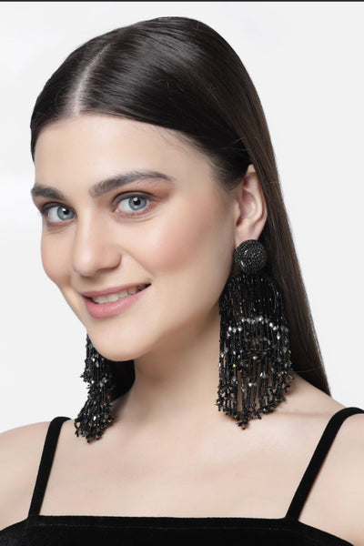 Bijoux by Priya Chandna Beaded Hoops With Tassels Black jewellery indian designer wear online shopping melange singapore