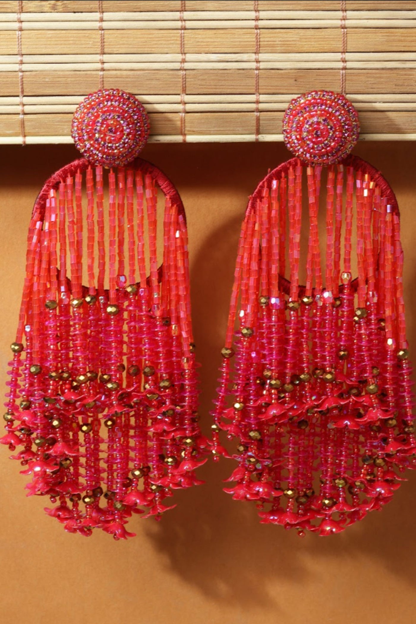 Bijoux by Priya Chandna Beaded Hoops With Tassels Red jewellery indian designer wear online shopping melange singapore