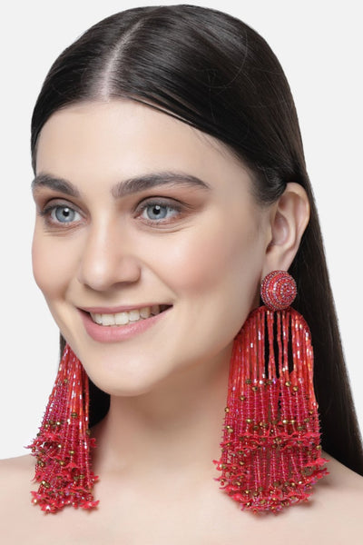 Bijoux by Priya Chandna Beaded Hoops With Tassels Red jewellery indian designer wear online shopping melange singapore