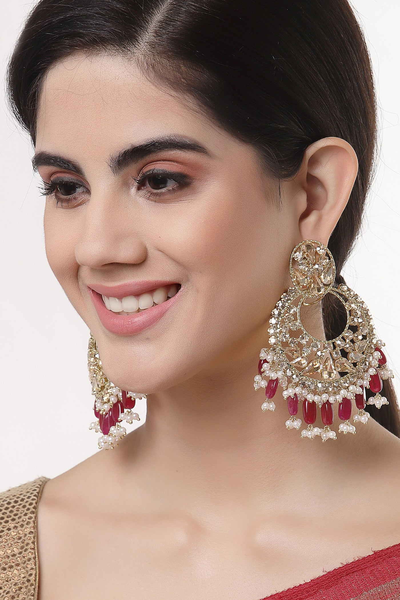 Bijoux by priya chandna Begum Jhumkis In Red and gold fashion imitation jewellery  indian designer wear online shopping melange singapore