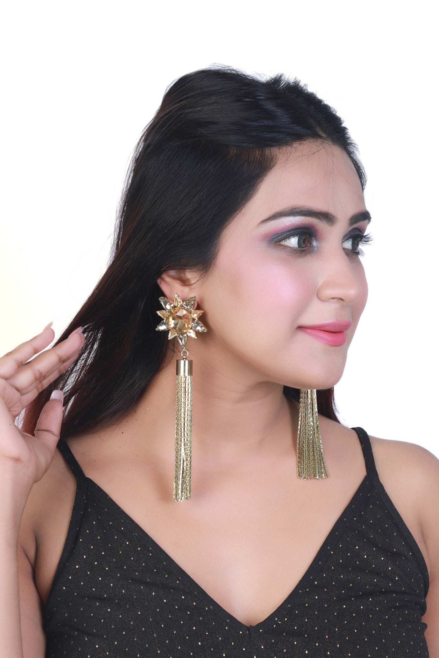 Bijoux by priya chandna Cellestial Crystal Tassel Earrings fashion jewellery online shopping melange singapore indian designer wear