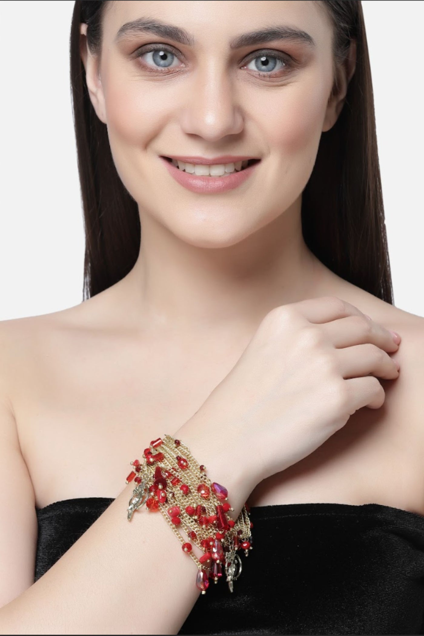 Bijoux by Priya Chandna Clustered Bracelet with Charms Red jewellery indian designer wear online shopping melange singapore