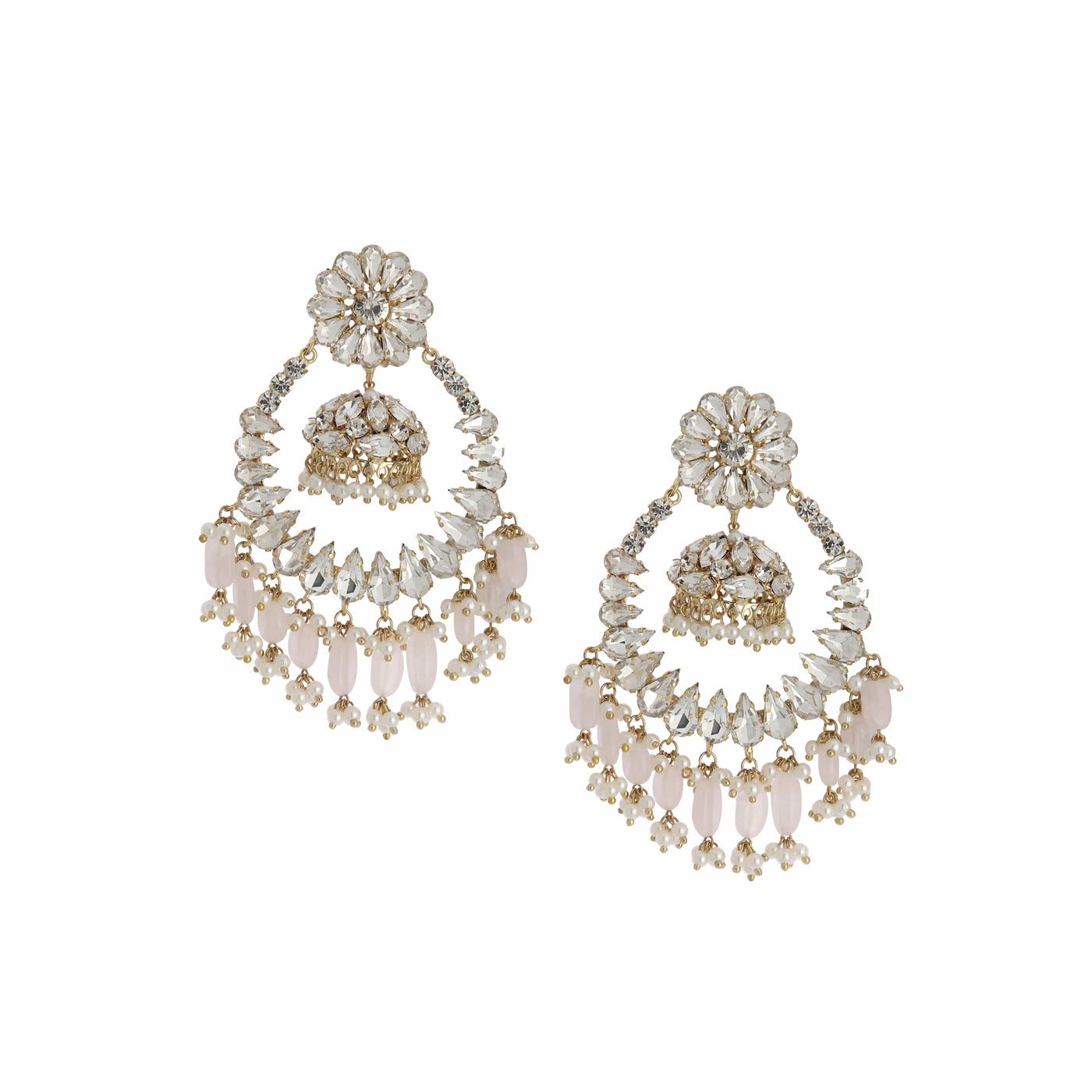 White and Gold Crystal Jhumkis