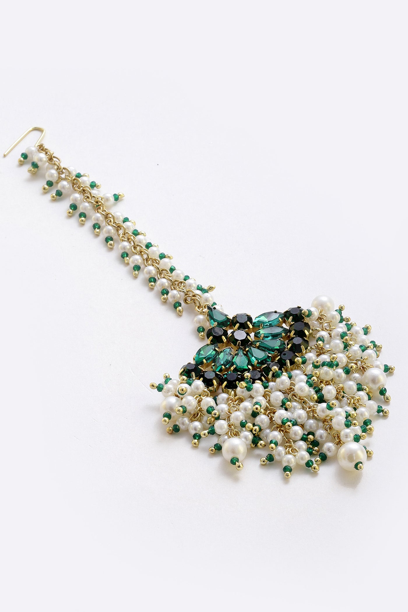 Bijoux by priya chandna Crystal Maangtika In Green and white fashion imitation jewellery  indian designer wear online shopping melange singapore
