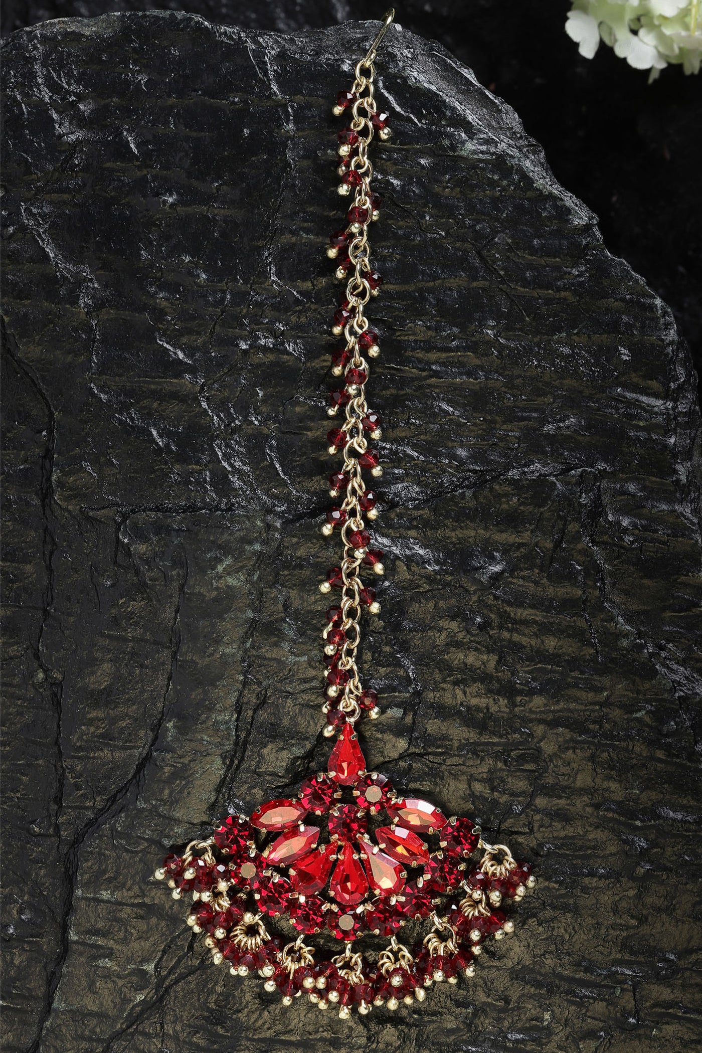 Bijoux by priya chandna Crystal Maangtika In Red fashion imitation jewellery  indian designer wear online shopping melange singapore