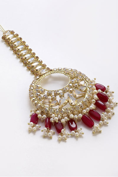 Bijoux by priya chandna Crystal Moon Maangtika red and gold fashion imitation jewellery  indian designer wear online shopping melange singapore