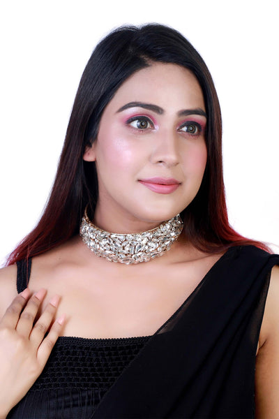 bijoux by priya chandna Crystal Studded Choker silver necklace fashion jewellery online shopping melange singapore indian designer wear