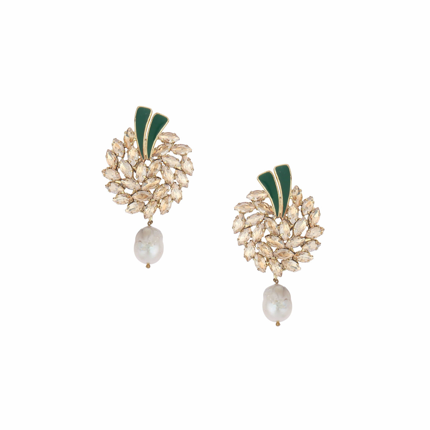 Green Crystal Studs With Pearl