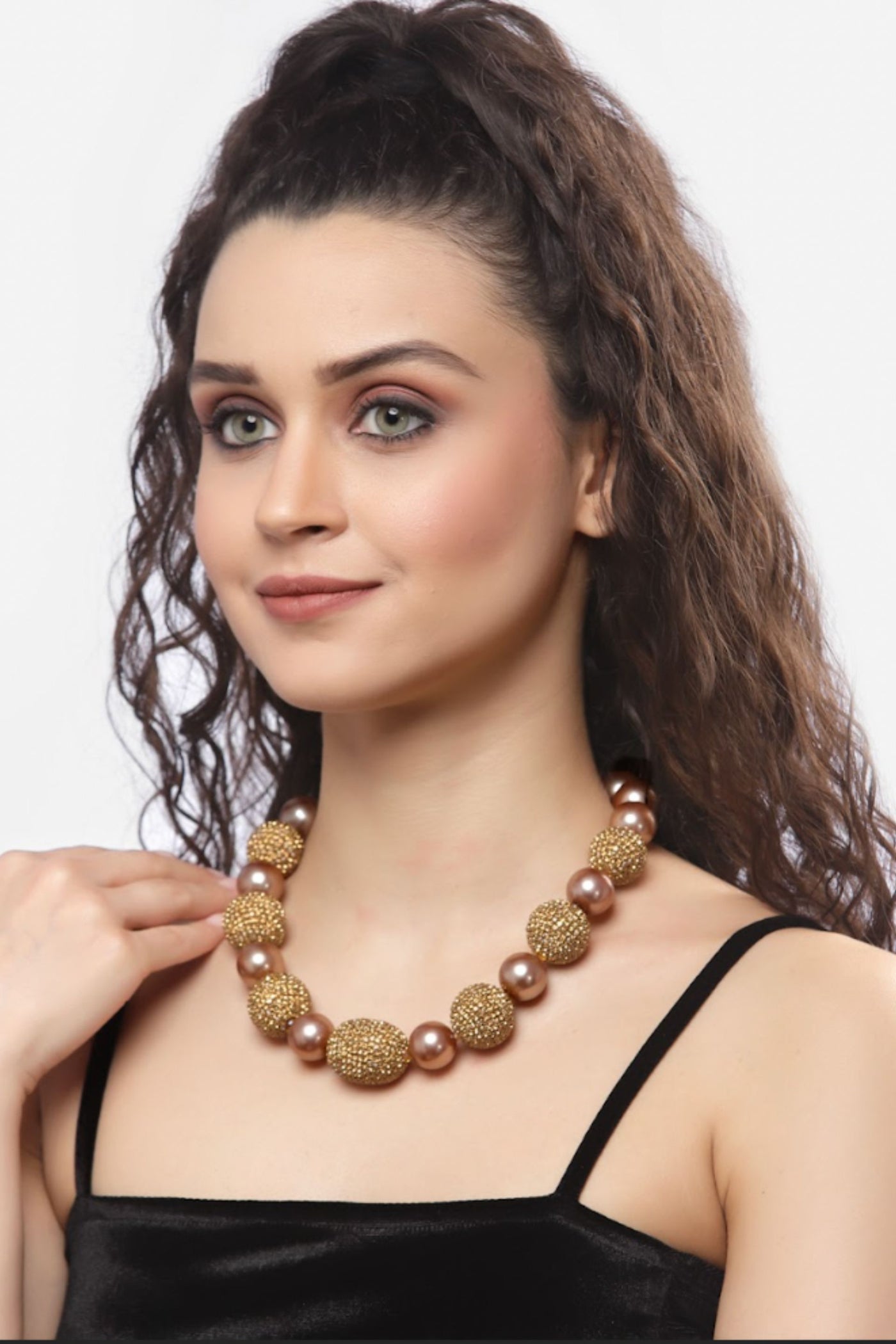 Bijoux by Priya Chandna Crystal and Pearl Ball Necklace jewellery indian designer wear online shopping melange singapore