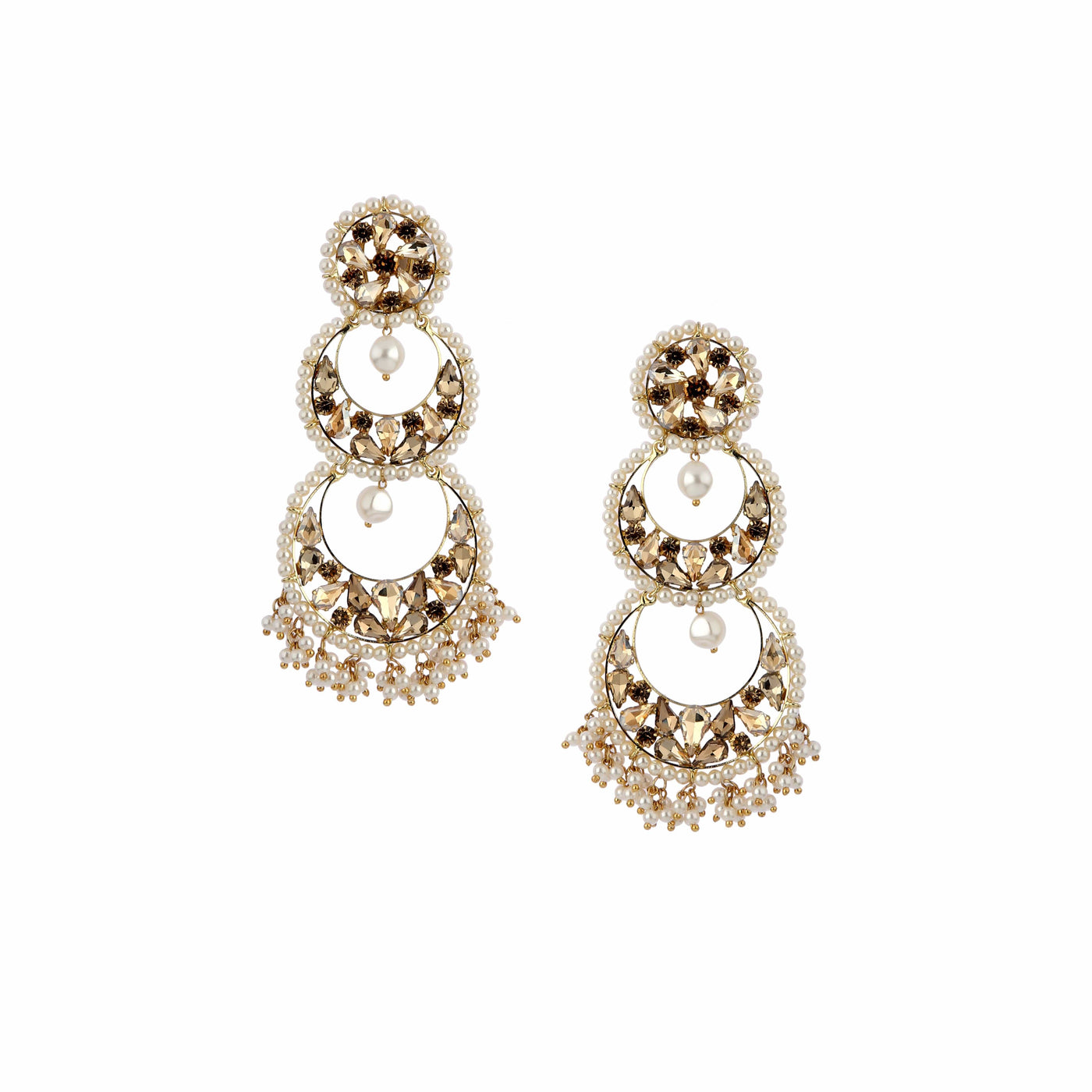 Crystal And Pearl 3 Tiered Earrings