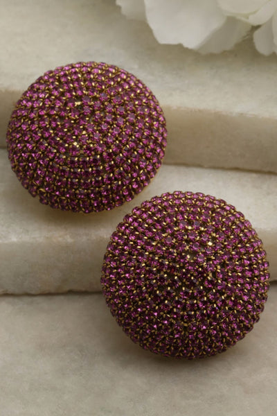 Bijoux by Priya Chandna Crystal button studs Fuchsia jewellery indian designer wear online shopping melange singapore