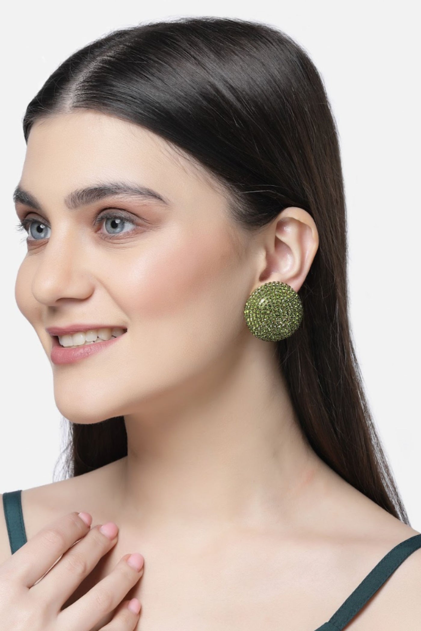 Bijoux by Priya Chandna Crystal button studs Green jewellery indian designer wear online shopping melange singapore
