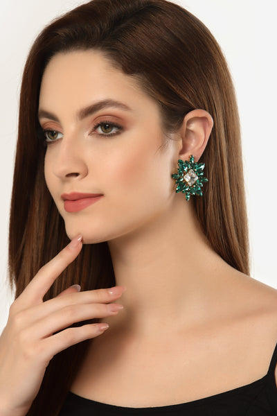 Bijoux by priya chandna Emerald Crystal Studs green fashion imitation jewellery  indian designer wear online shopping melange singapore