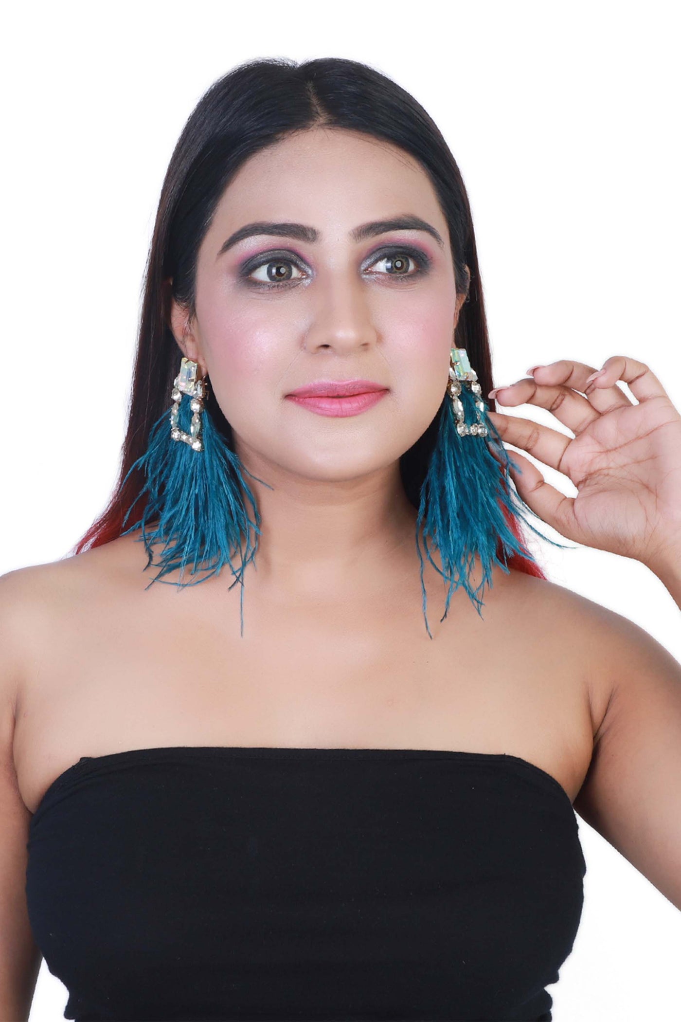 bijoux by priya chandna Feather Dusters In Teal earrings fashion jewellery online shopping melange singapore indian designer wear