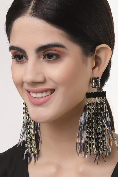 Bijoux by priya chandna Feather Dusters With Crystals black with gold fashion imitation jewellery  indian designer wear online shopping melange singapore