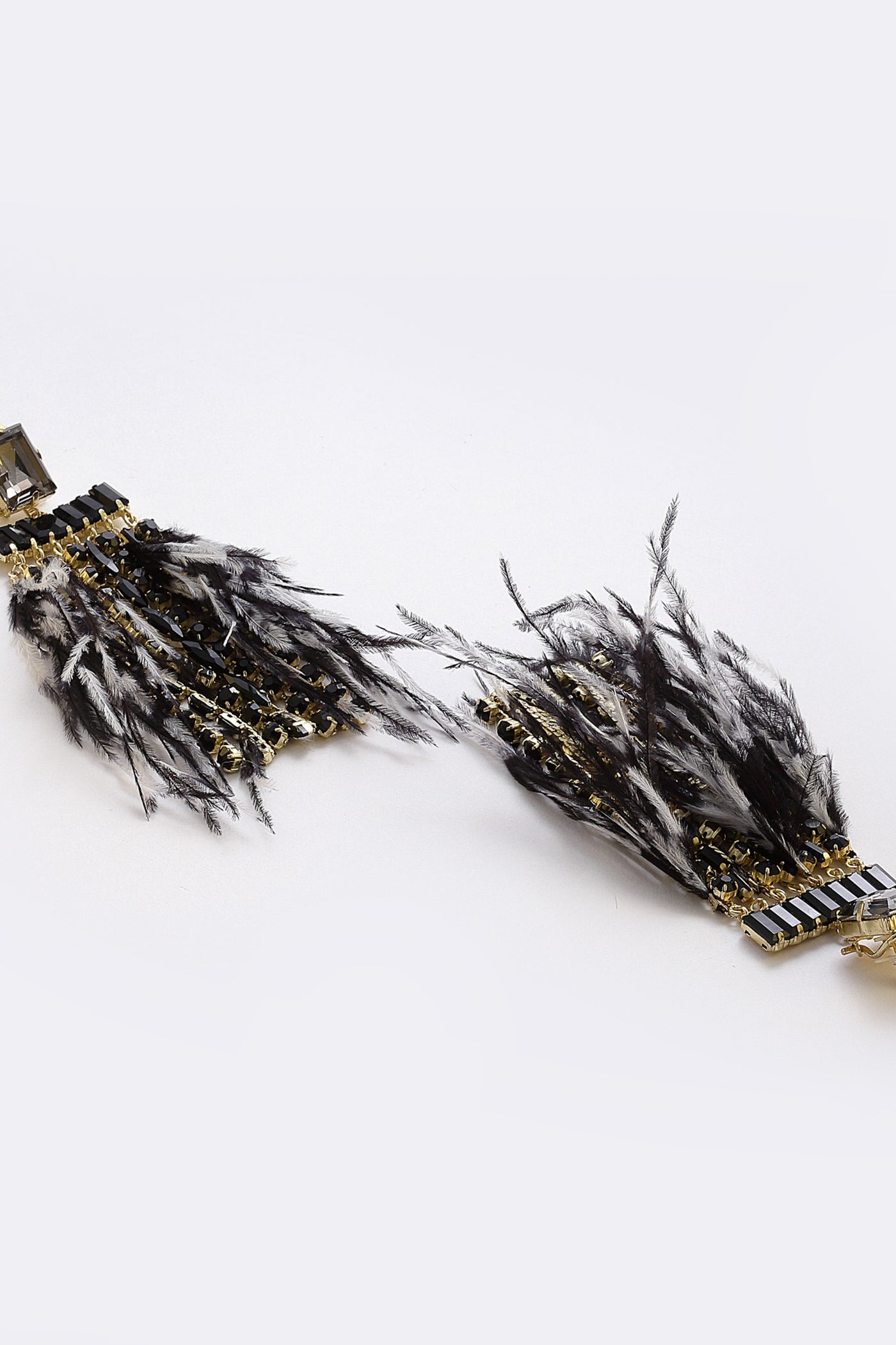 Bijoux by priya chandna Feather Dusters With Crystals black with gold fashion imitation jewellery  indian designer wear online shopping melange singapore