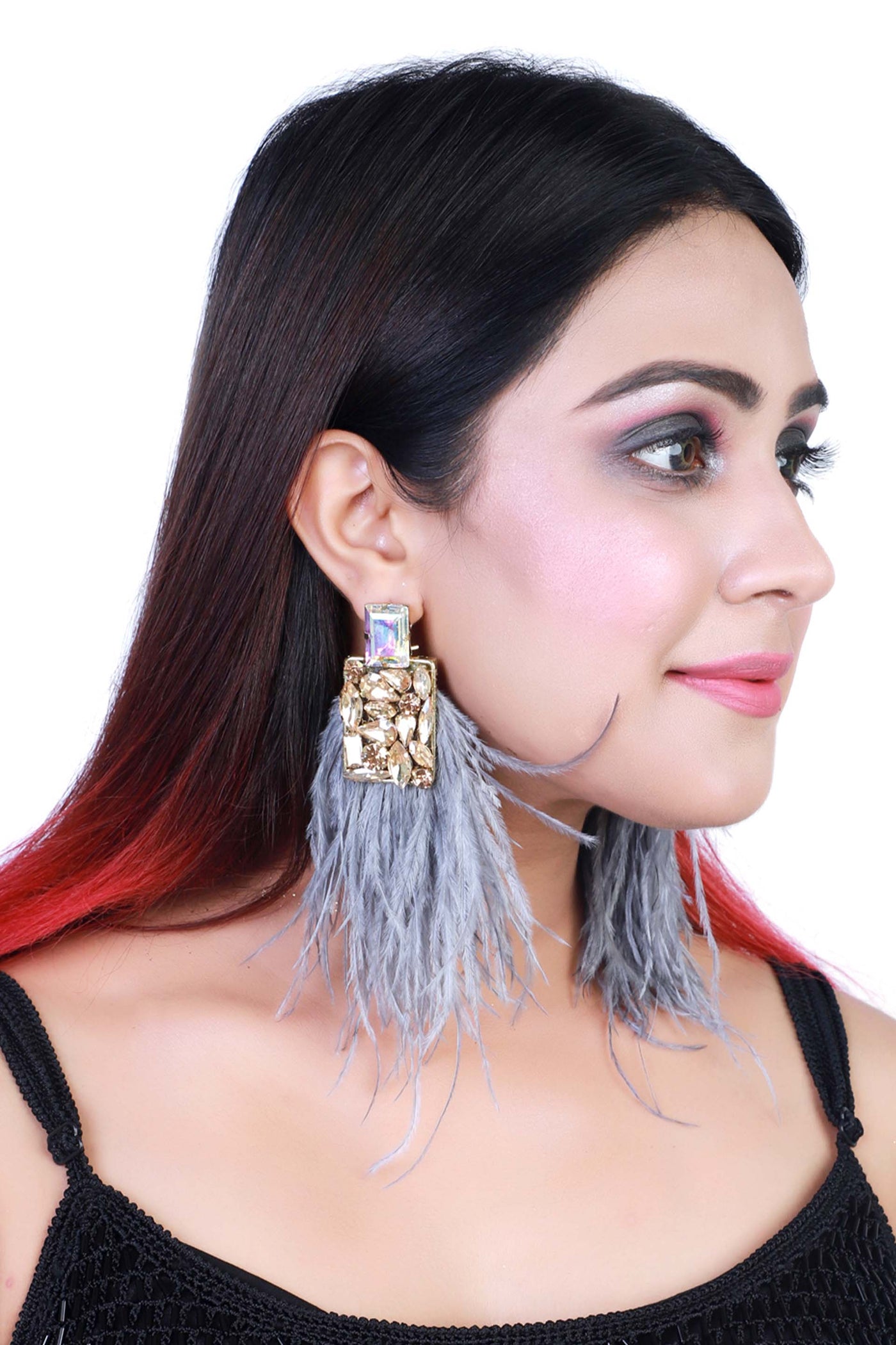 Bijoux by priya chandna Feather Love Earrings grey gold fashion jewellery online shopping melange singapore indian designer wear