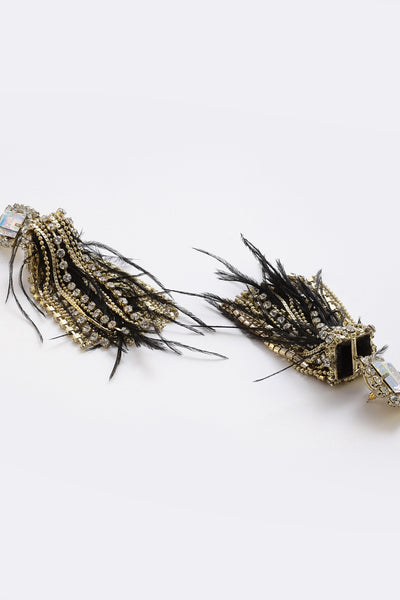 Bijoux by priya chandna Feather Shoulder Dusters With Crystals black and gold fashion imitation jewellery  indian designer wear online shopping melange singapore